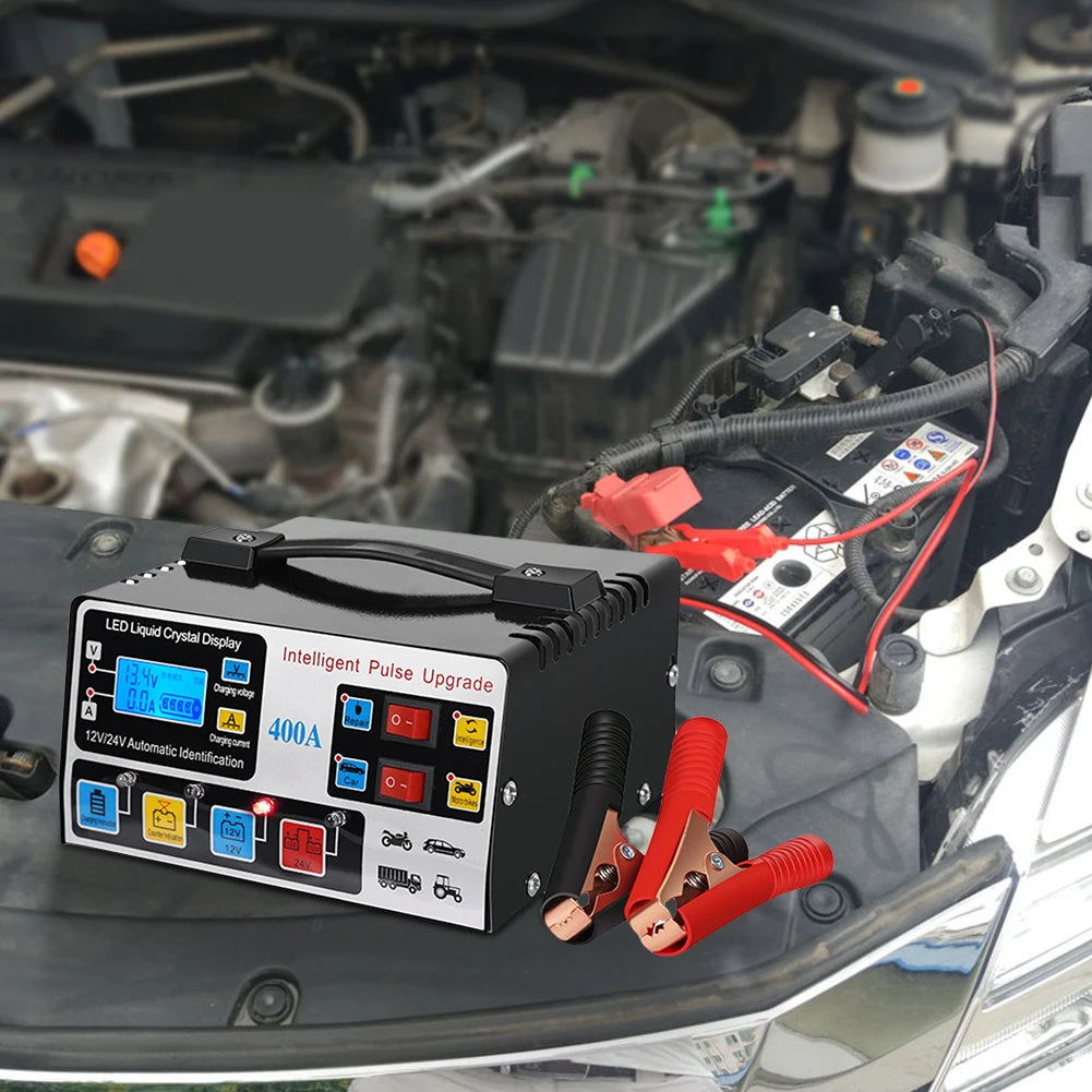 400A Intelligent Pulse Repair Charger Battery High Power Fast Charger 12V/24V Five-Stage Full Automatic Car Battery Charger 220W