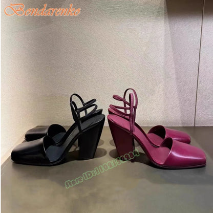 Chunky High Heels Sandals Pump Square Toe Solid Elastic Straps Sandals Women New Style Shoes Summer Party Casual Designer Sexy