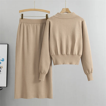 Elegant Office Sweaters Tops+slim High Waist Knitwear Skirts 2 Piece Sets Women New Streetwear Tracksuit Korean Fashion Autumn