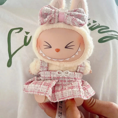Labubu Doll Clothes For 17cm Labubu Accessories Classic Dress Grid Style Suit Skirt DIY Mini Dolls Clothing