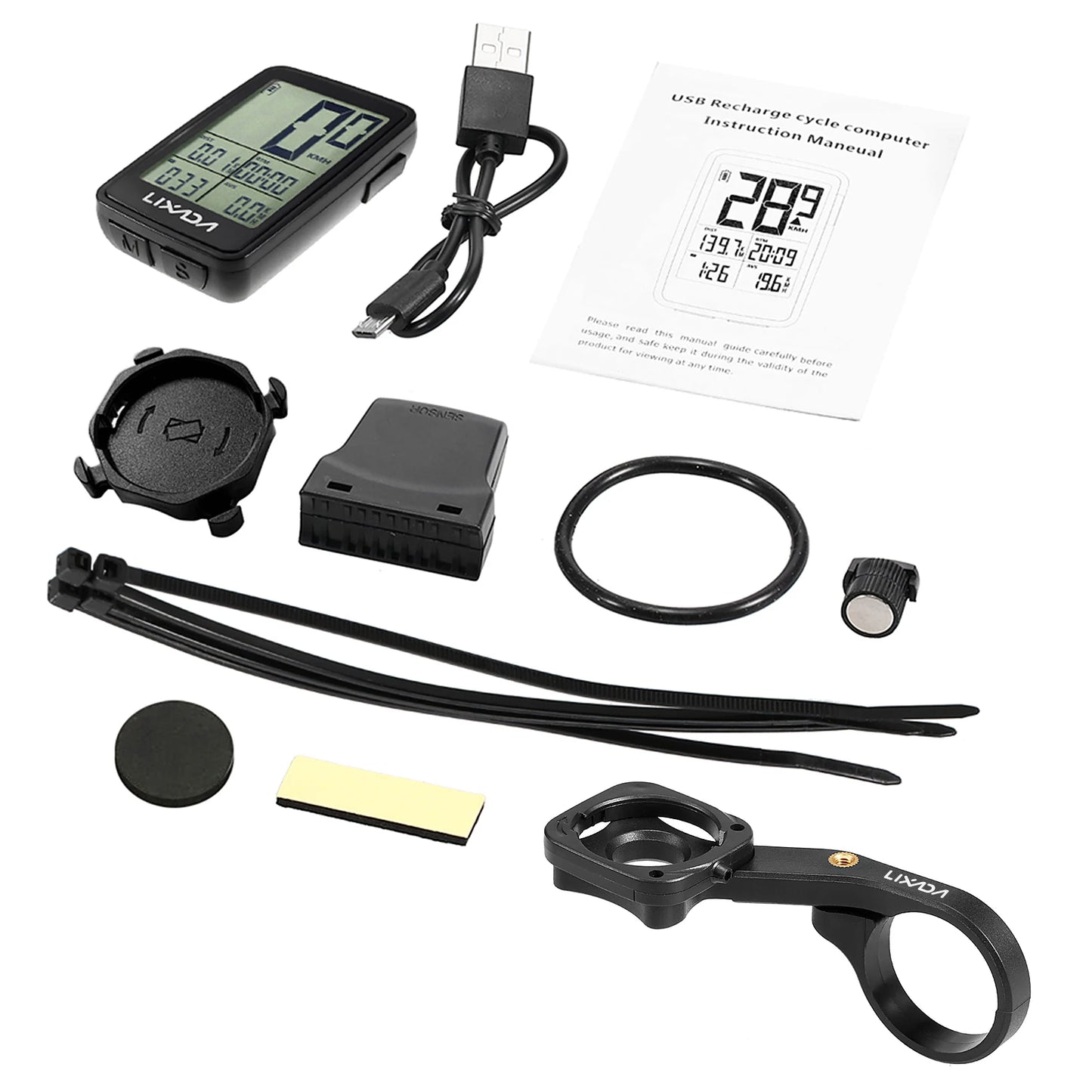 Lixada USB Rechargeable Wireless Bike Cycle Computer Bicycle Speedometer Odometer with Computer Mount Holder Computer