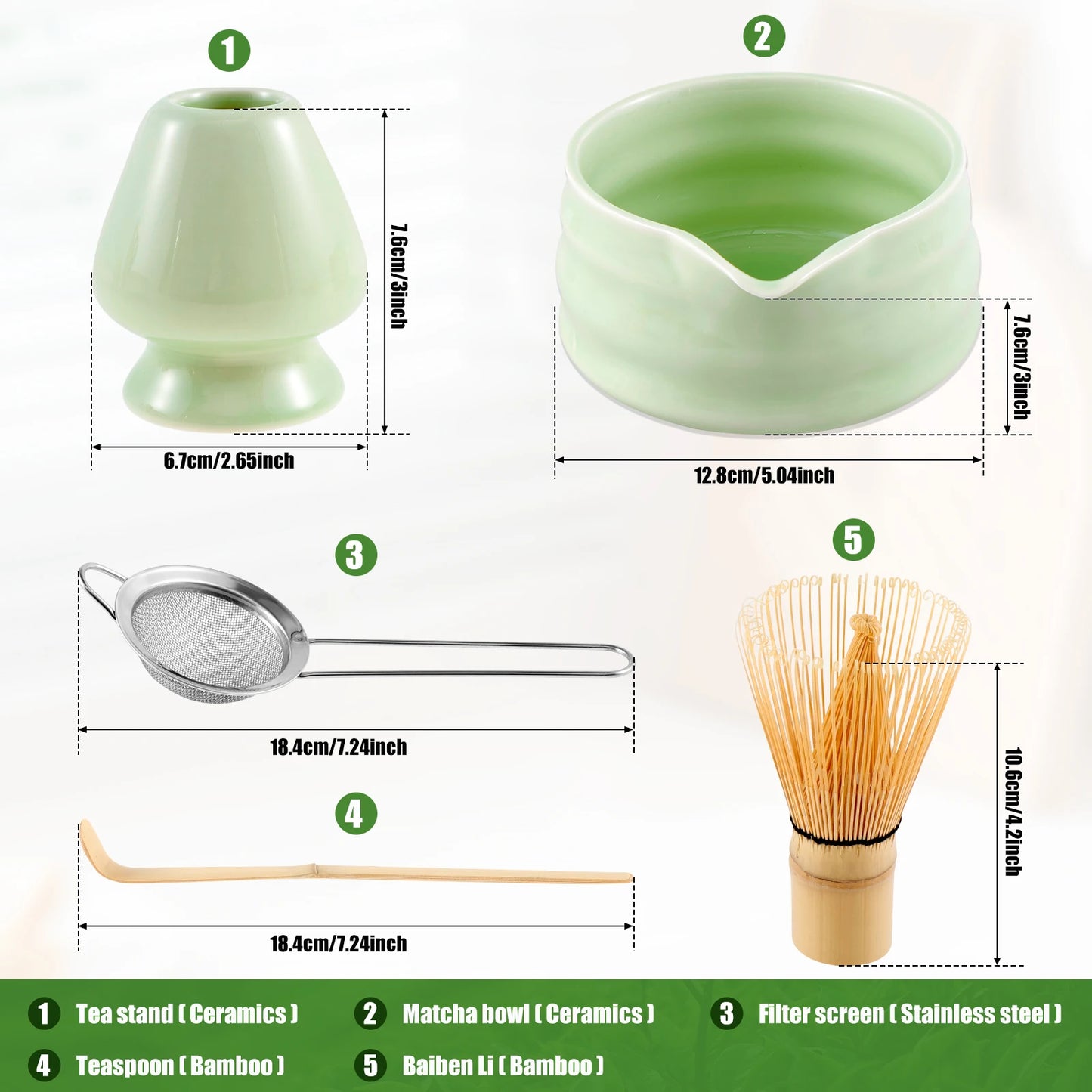 Matcha Ceremony Kit for Japanese Tea Ceremony, Traditional Matcha Bowl, Whisk, Tea Scoop, Matcha Powder Strainer, Matcha Tea Set