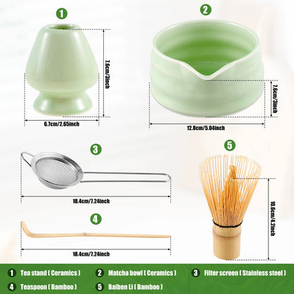 Matcha Ceremony Kit for Japanese Tea Ceremony, Traditional Matcha Bowl, Whisk, Tea Scoop, Matcha Powder Strainer, Matcha Tea Set