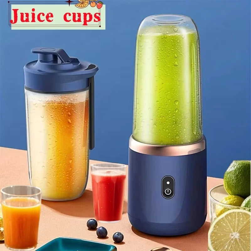Portable Juicer Cup 6 Blade Blender Household Fruit Juicer Cup USB Rechargeable Double Cup Multifunction Electric Juicer
