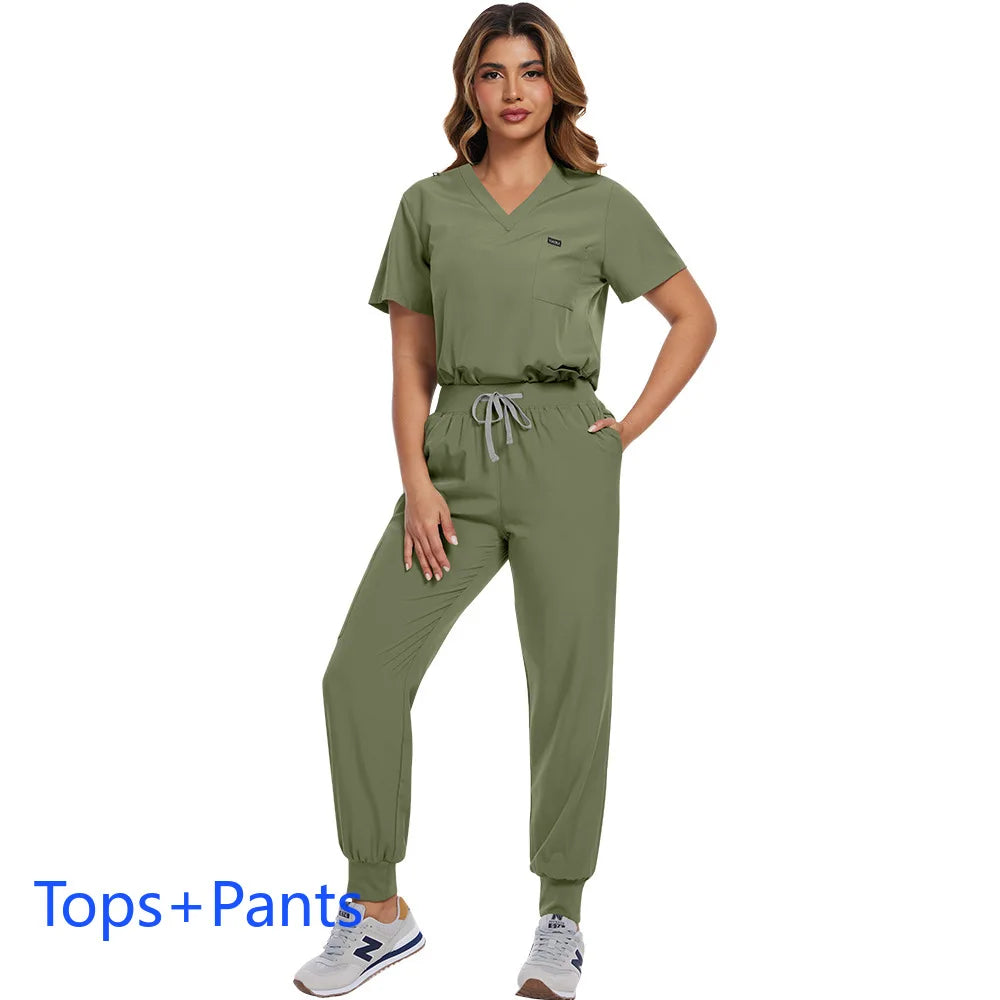 Surgical Scrubs Unisex - Quick-Dry Dental Clinic & ER Workwear Split Set W/Short Sleeve & Anti-Microbial 6 Pockets