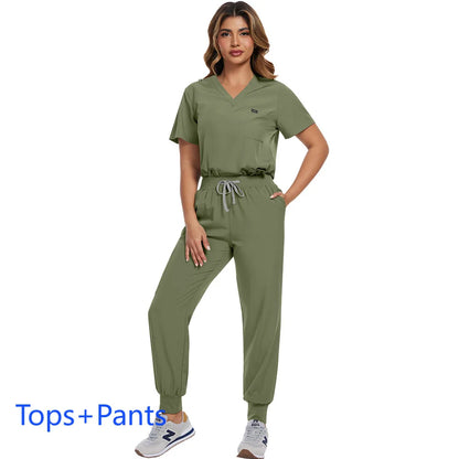 Surgical Scrubs Unisex - Quick-Dry Dental Clinic & ER Workwear Split Set W/Short Sleeve & Anti-Microbial 6 Pockets