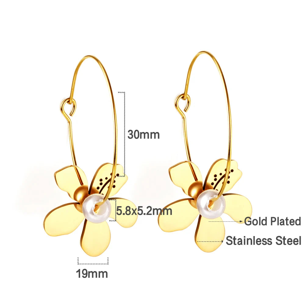 LUXUSTEEL Golden Heart style Women's Hoop Earrings Stainless Steel Female Earring Flower Star Drop Ear ring Jewelry Gifts