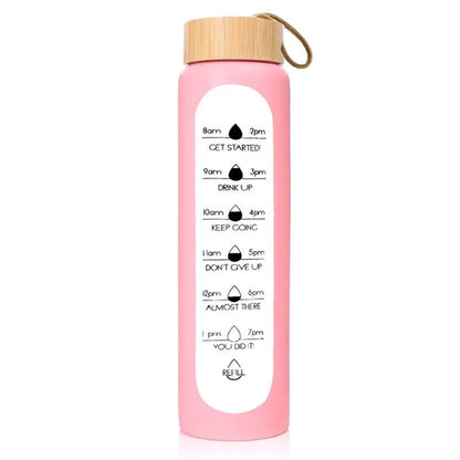 1000ML Glass Water Bottles With Straw, Glass Bottle With Silicone Sleeve And Time Marker, For Gym Home Office