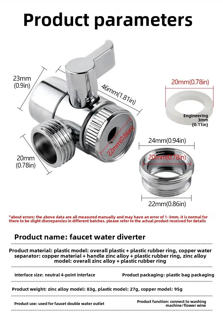 Universal Faucet Adapter Splitter Diverter Valve Water Tap Connector for Kitchen Sink Shower Bathroom Toilet Accessories