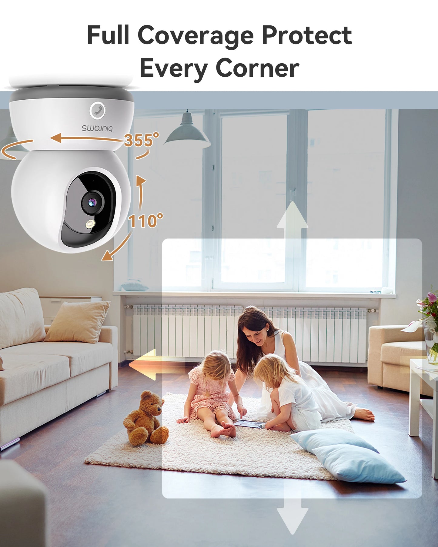 blurams Indoor Security Camera 2K, Home Security Camera for Dog/Baby Monitor/Elder, Security Camera with One-Touch Call, Color N
