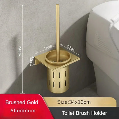 Bathroom Accessories Brushed Gold Space Aluminum Towel Rack Shelf European Hardware Pendant Set Storage Bar Paper Holders