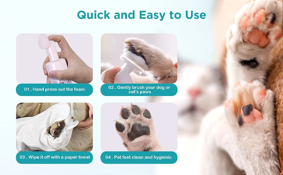 Clean Paws | No-Rinse Dog Paw Cleaner & Puppy Paw Washer | Gentle, Fragrance-Free, pH Balanced Foaming Cleanser with Silicone Br