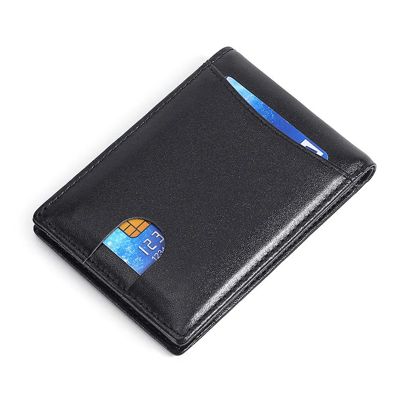 RFID Blocking Mini Men's Genuine Leather Wallet Slim Business Credit Card Holder Man Anti Theft Ultra Thin Purse For Male