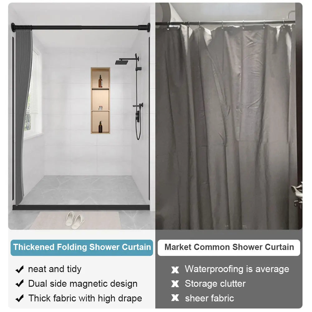 Foldable Magnetic Shower Curtain Waterproof Bath Curtain with 12/14 Hooks Bathroom Curtain Modern  Bathroom Curtain for Bathroom