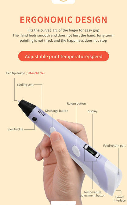 3D Pen DIY Drawing Pen With LCD Screen Compatible PLA ABS Filament Toys Safe Paiting for Children Kids Christmas Birthday Gifts