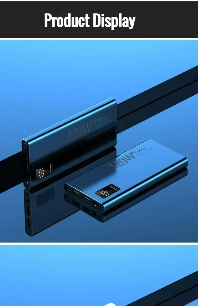 120W super fast charging 30000 mAh power bank with 100% sufficient capacity for mobile power supply for various mobile phones
