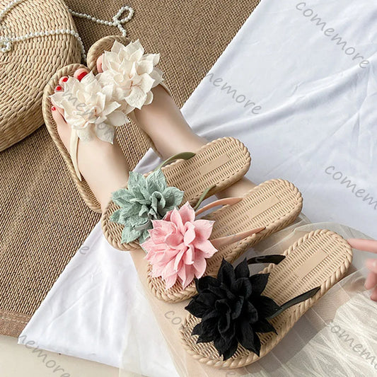 Comemore Flowers Flip Flops for Women Fashion Open Toe Light Flat Bottom Casual Women Slides Indoor Outdoor Women's Beach Shoes