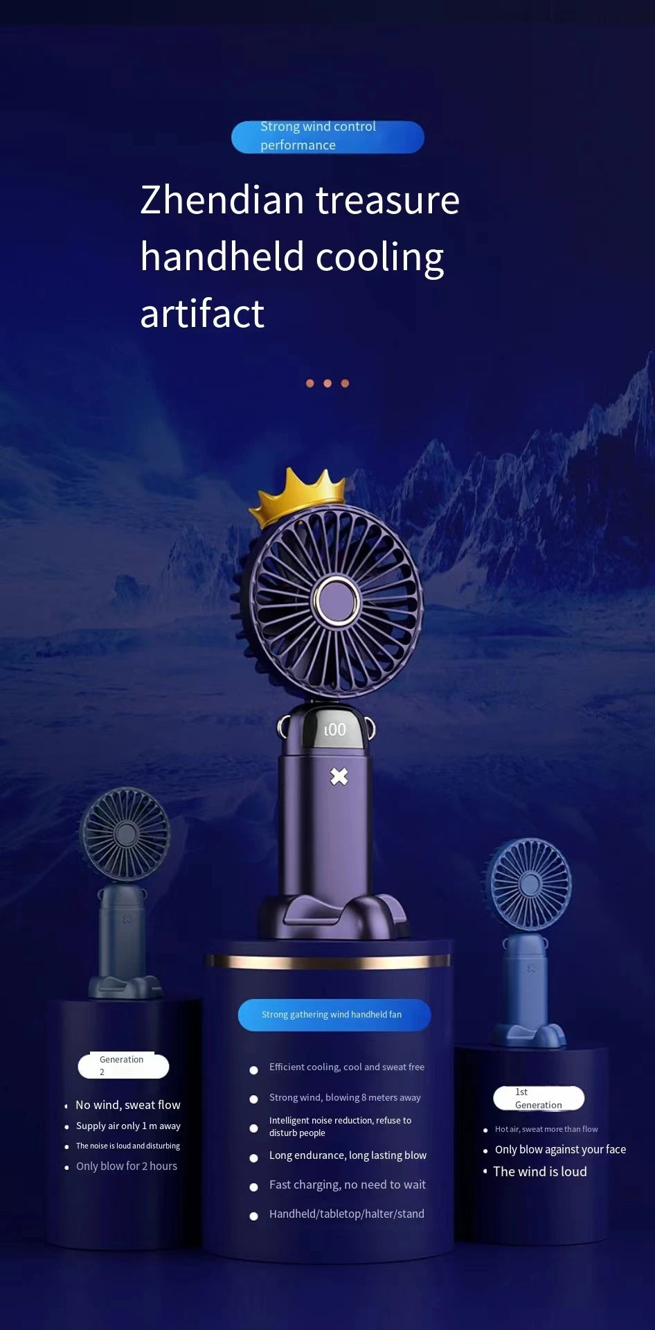 New Handheld Small Fan USB Portable Digital Display silentOffice DeskStudent on Dormitory Charging Outdoor Fan