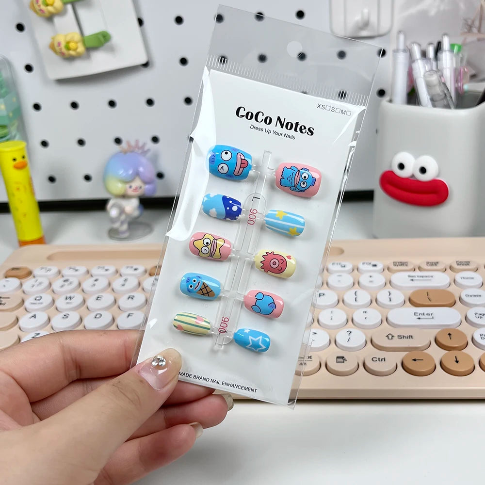 Handmade Fake Nails Press On With Glue Custom Designed Full Cover Cute Girl's Manicuree Wearable Nails Art XS S M Finger CN006