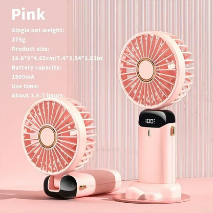 Handheld USB Mini Fan Foldable Portable Neck Hanging Fans 5 Speed Usb Rechargeable Fan With Phone Stand And Display Screen New