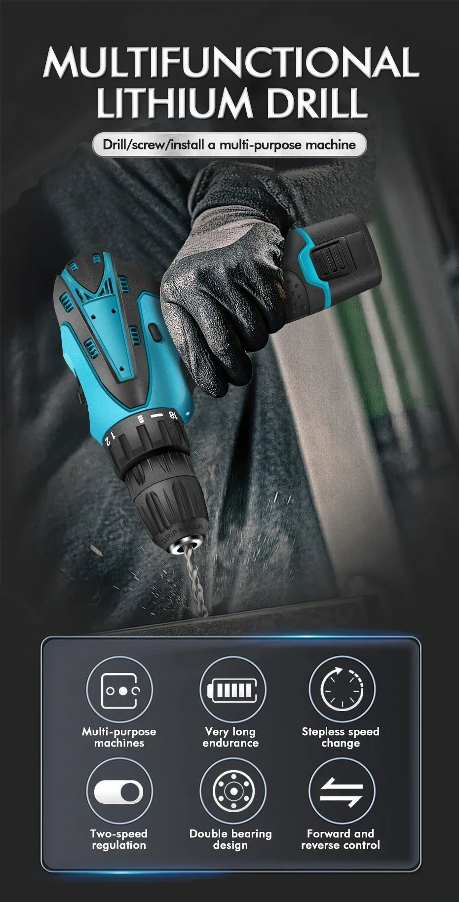 Rechargeable Lithium Battery Electric Hand Drill Electric Screwdriver Cordless Power Drills Home DIY Electric Drill