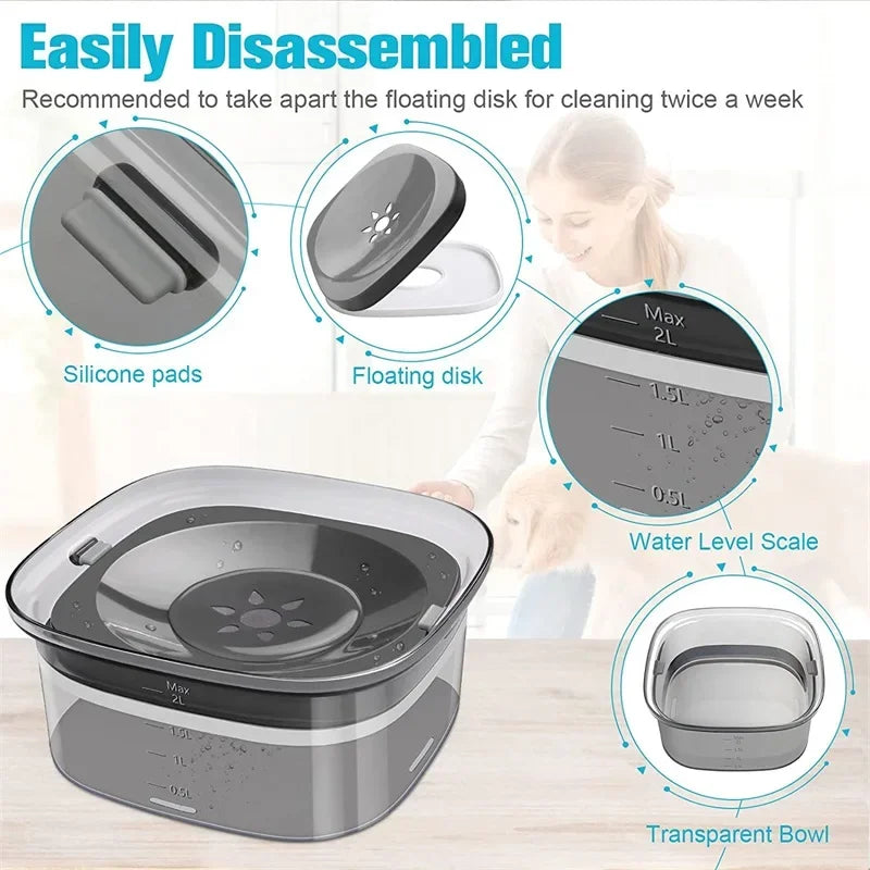 2L Dog Water Bowls Pet  Floating Drinking Bowls Cat Anti Wet Mouth Anti Splash Large Capacity Drinker For Small Mid Large Dog