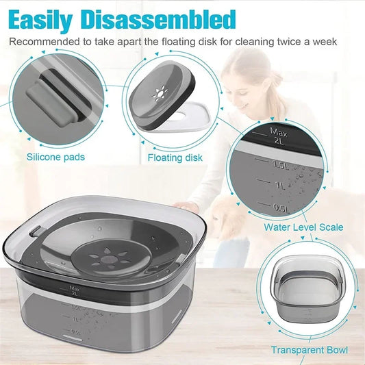 2L Dog Water Bowls Pet  Floating Drinking Bowls Cat Anti Wet Mouth Anti Splash Large Capacity Drinker For Small Mid Large Dog