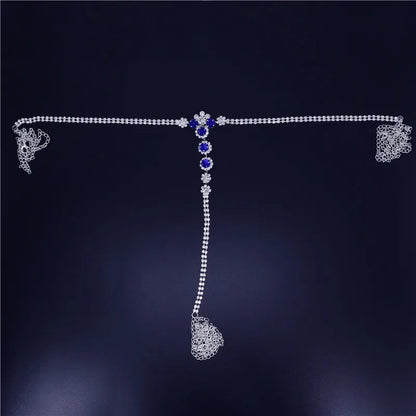 Jewelry accessories for fashionable women in Europe and America sexy blue and white rhinestone underwear body waist chain,