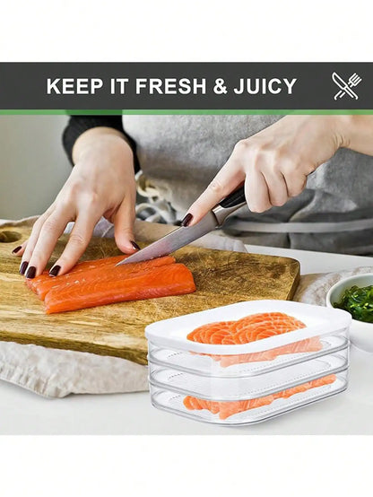 3-Tier Stackable Lunch Organizer – Fridge Container for Bacon, Cheese & Deli Meats w/Lid – Space-Saving Kitchen Storage