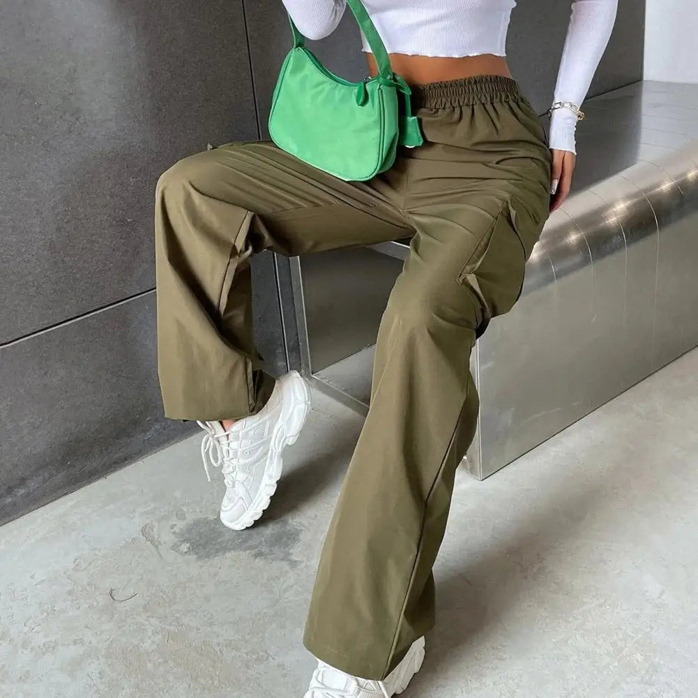 Women Cargo Pants Stylish Women's Cargo Pants Trendy Wide Leg Trousers with Elastic Waist Pockets Casual Korean for Spring