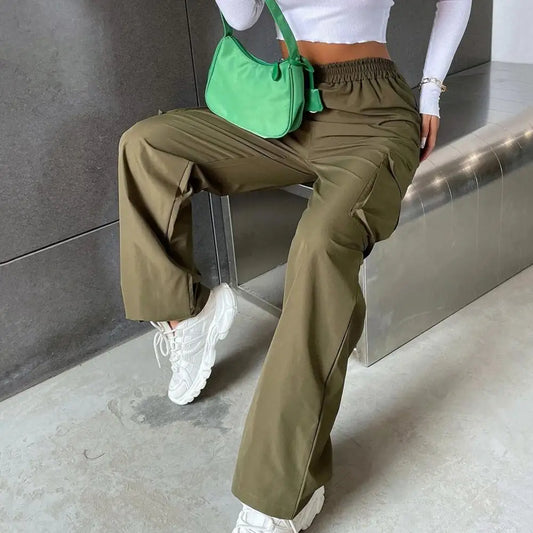 Women Cargo Pants Stylish Women's Cargo Pants Trendy Wide Leg Trousers with Elastic Waist Pockets Casual Korean for Spring