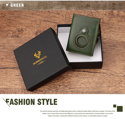Cowhide Leather Men's Wallet RFID Blocking Protect Cardholder Automatic Card Case for Women with Apple AirTag Holder
