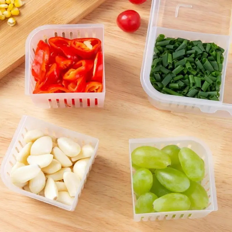4 Grid Refrigerator Storage Box Food Vegetable Fridge Organizer Drain Basket Meat Onion Ginger Crisper
