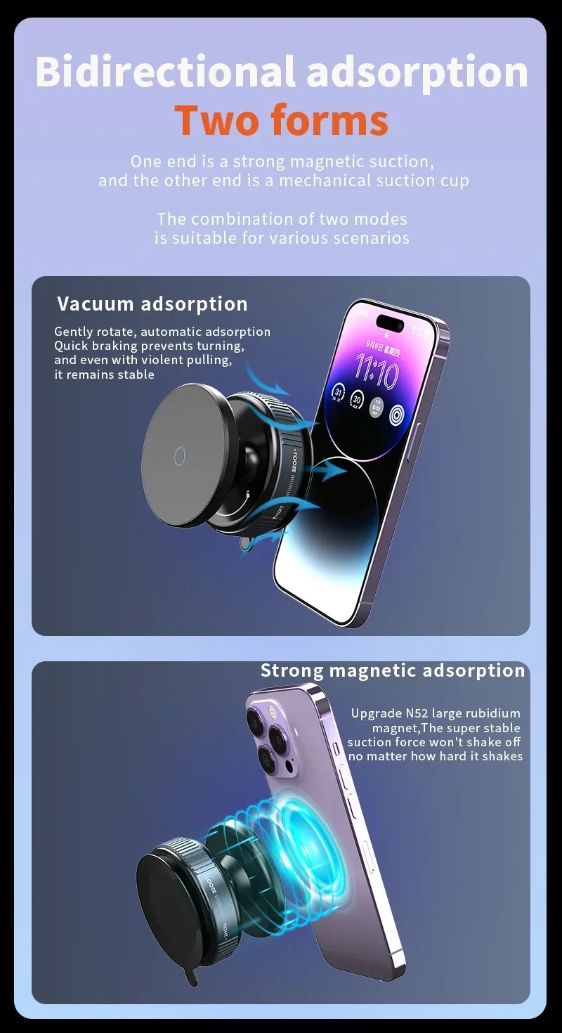 Magnetic Car Mount Mobile Phone Holder Vacuum Adsorption 360° Rotation Super Strong Suction Bracket for Iphone12-16 Smartphone