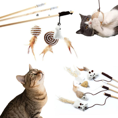 Interactive Cat Toy Kitten Funny Colorful Rod Cat Wand Toys Wood Pet Cat Toys Interactive Stick Pet Cat Supplies Stick Playing