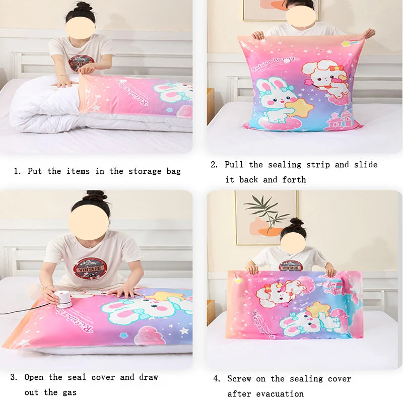 2pcs Vacuum Compression Storage Bags  - Space Saver for Clothes, Blankets, Quilts - Travel and Home Organization Essential