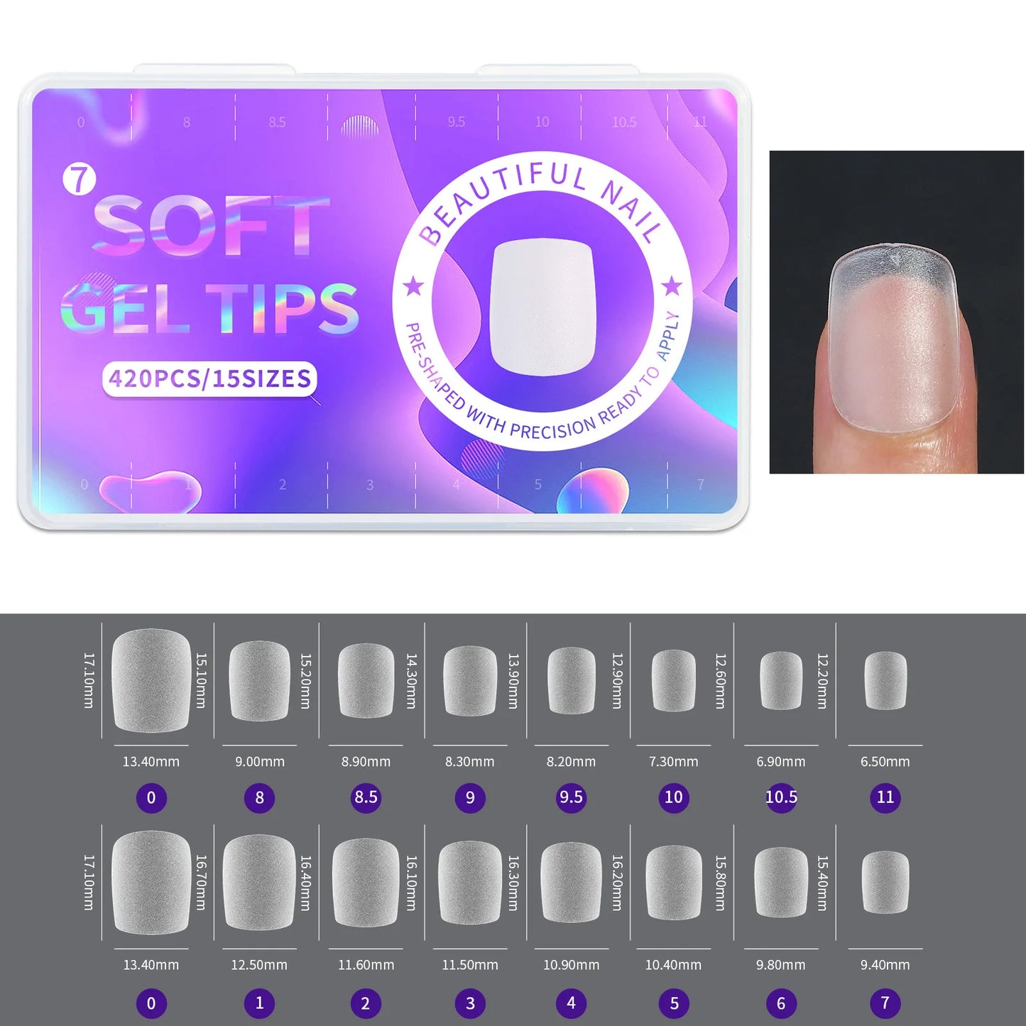 420pcs/box Frosted Version False Nails Press On Acrylic Nails Almond Mixed Size Short Style Ultra Thin Traceless Nail Tips