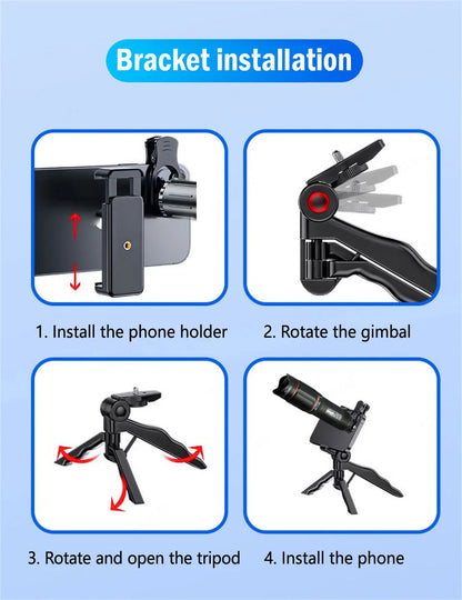 25X Phone Telephoto Lens Kit Phone Holder Portable Tripod Stabilizer Highpower Zoom Concerts Contest Outdoor Observation Animal