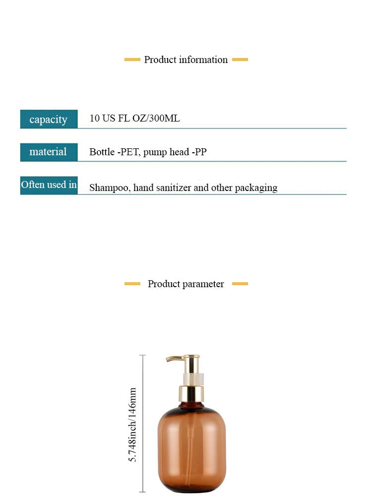 2 Pc 10.1 OZ Amber Soap Dispensers For Cosmetic Shampoos And Lotions Soaps Spill-proof Repeatable Pump Bottles For Bath Products