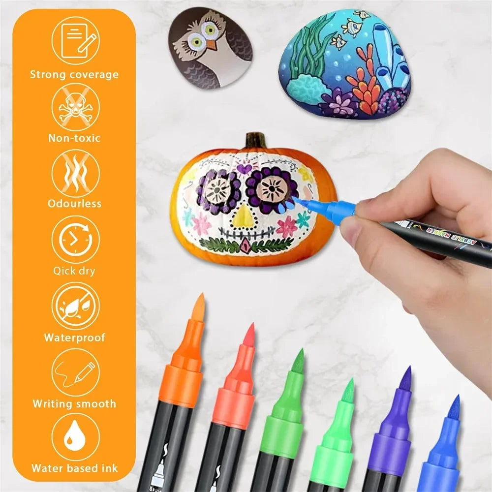 30/48/60 Colors Dual Tip Acrylic Paint Pens Markers Art Markers Set Drawing Markers for DIY Crafts Making Art Brush Set Supplies