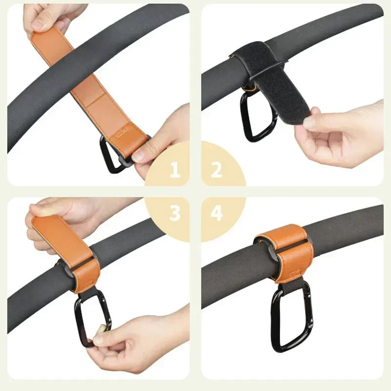 1/2pcs Baby Stroller Hooks Multifunctional Leather Aluminum Alloy Hook Portable Infant Carriage Hook Stroller Accessories
