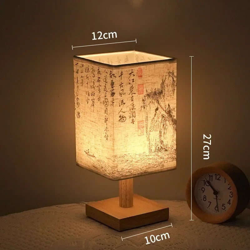 LED  Decoration Table Lamps Simple Chinese Style Dimmable Plug Night Light Fabric Lampshade Square Bedroom Bedside Desk Lights