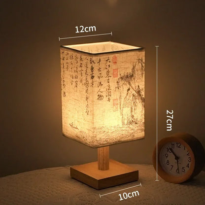 LED  Decoration Table Lamps Simple Chinese Style Dimmable Plug Night Light Fabric Lampshade Square Bedroom Bedside Desk Lights