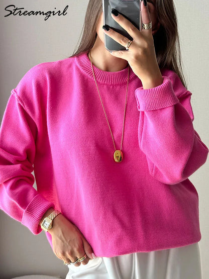 Blue Oversize Sweaters For Women Winter Thick Beige Pullover Woman Autumn Fashion Loose O Neck Ladies Sweaters Jumpers Women