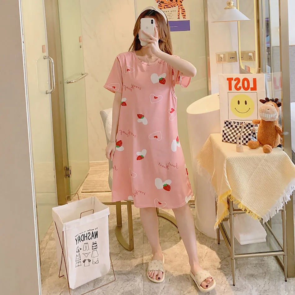 Maternity Clothings Nursing Dresses Breastfeeding Sleepwear Pattern Printing Cheerful and Lively Girl Feeling for Pregnant Women