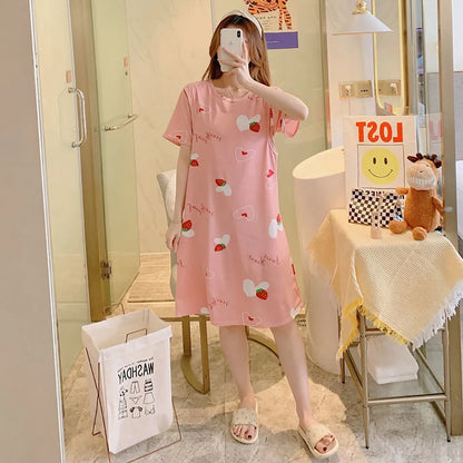 Maternity Clothings Nursing Dresses Breastfeeding Sleepwear Pattern Printing Cheerful and Lively Girl Feeling for Pregnant Women