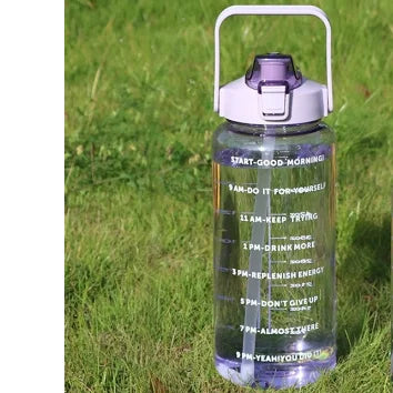 2L Portable Water Bottle with Straw & Time Marker, Large Capacity Plastic Drink Bottle for Outdoor Sports & Fitness