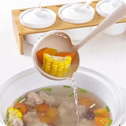 2 in 1 Creative Soup Spoon Long Handle Spoon Creative Spoon Strainer Spoon Cooking Tools Kitchen Wheat Straw Soup Spoon