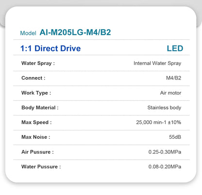 LED Illumination Dental Low Speed Air Motor With Micro Power Generator E-type 2/4/6 Hole Internal Water Spray AI-M205LG