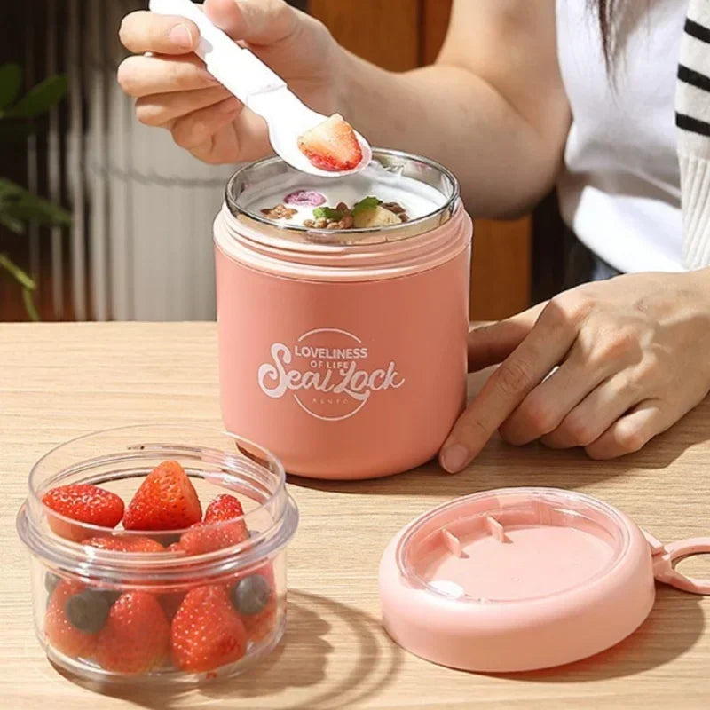 Stainless Steel Soup Cup Breakfast Oat Cups Students Office Workers Portable Milk Fruit Salad Cup Sealed Thermos Container